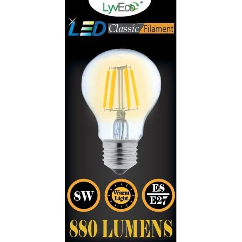 Lyveco ES Clear LED 8 Filament 880 Lumens GLS 2700K
