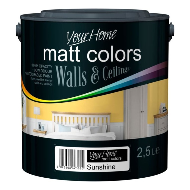 Your Home Matt Emulsion 2.5L|Sunshine|Aegean Blue|Almond|Black|Cafe Latte|Cotton Bud|Duck Egg|Hessian|Magnolia|Pearl Grey|Pretty Pink|Skyline|Steel Grey|Summer Blue|Truffle