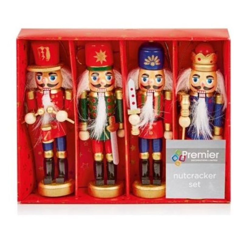 4 X 30cm Colourful Wood Soldier Nutcracker Christmas Ornaments – Drum Bugle Etc