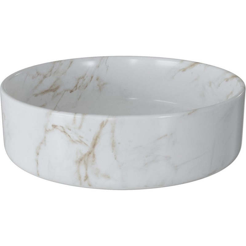 Nanka 355mm Ceramic Round Washbowl & Waste – Marble Effect