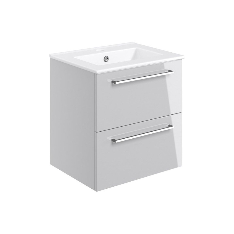 Bateba 510mm Wall Hung 2 Drawer Basin Unit & Basin – Grey Gloss