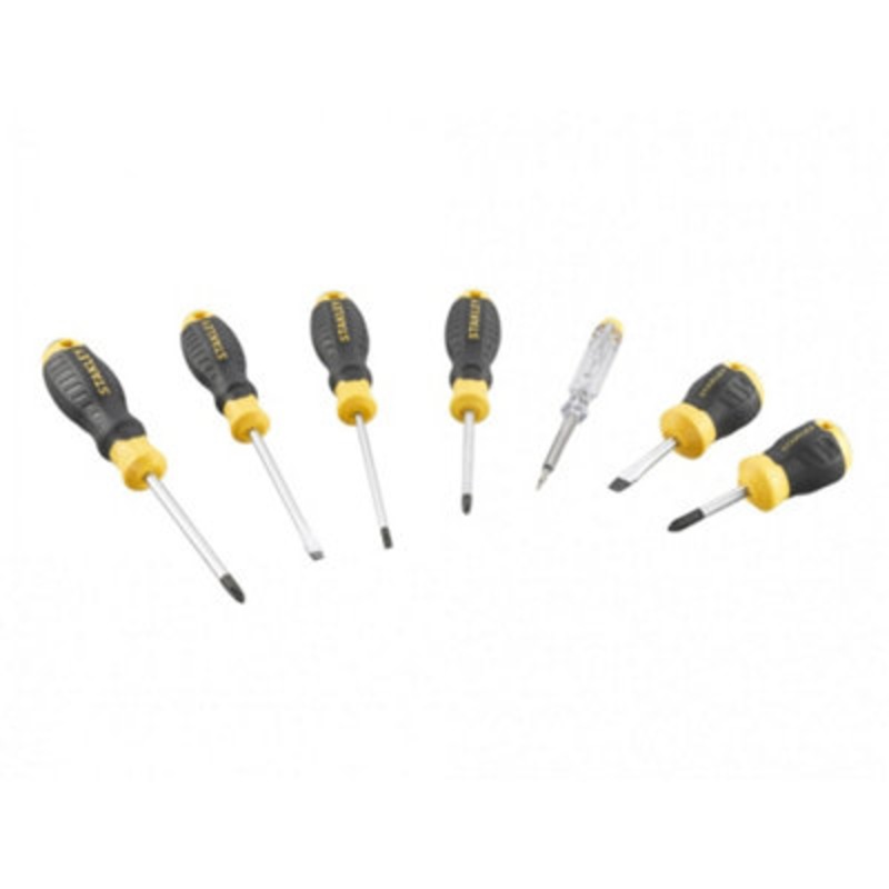 Compare b&q black stanley hand tools cushion grip screwdriver set, piece + voltage tester multi colour (one ) size 6 products from over 25,000 stores