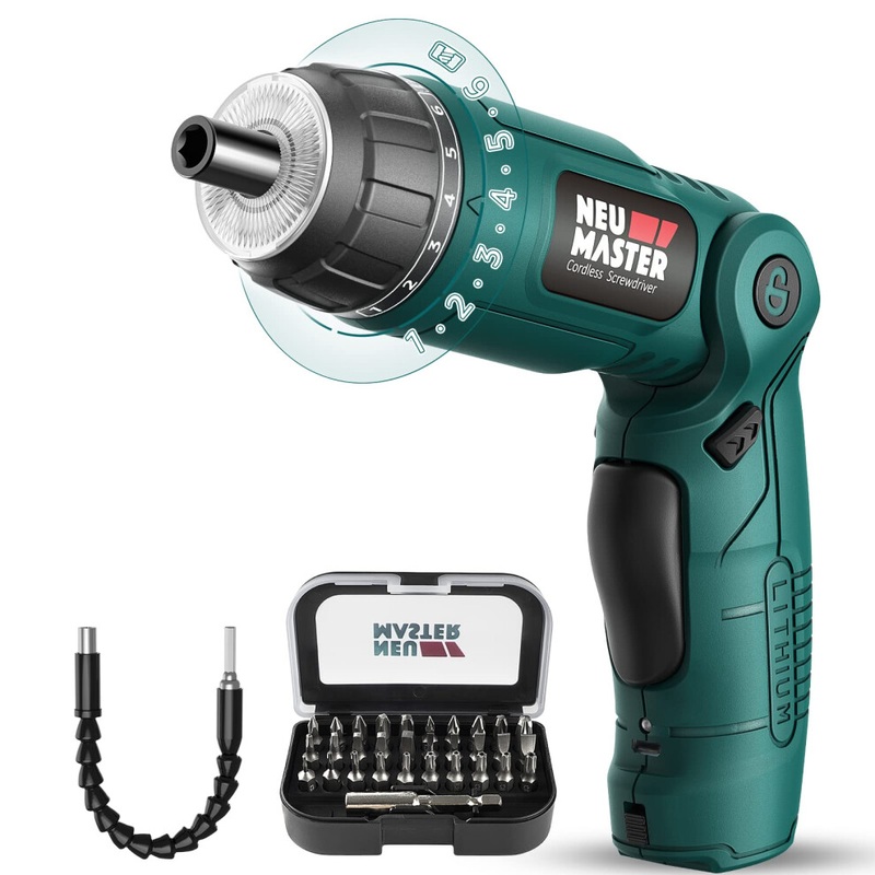 Compare neu master light cordless screwdriver, electric screwdriver rechargeable power screwdriver with pivoting handle, 6+1 torque setting,usb cable, led ,32pcs bits, size 6 products from over 25,000 stores