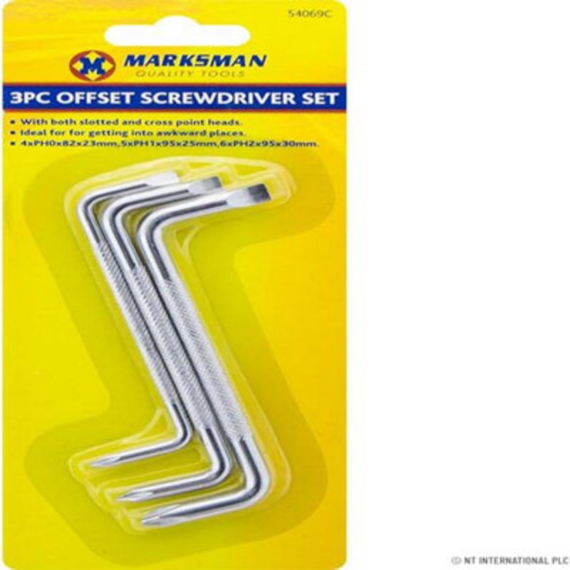Compare b&q 2 x 3pc offset screwdriver set cranked right angle bent crosspoint slotted pozi products from over 25,000 stores