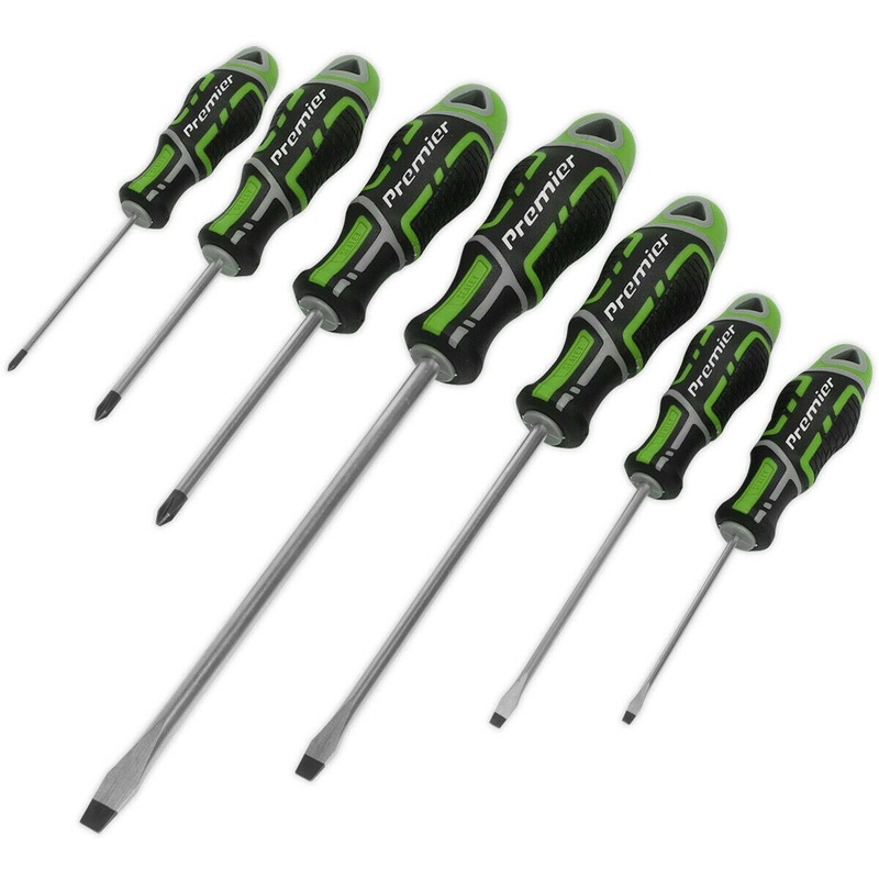 Compare b&q 7-piece premium soft grip screwdriver set – slotted & phillips in green products from over 25,000 stores