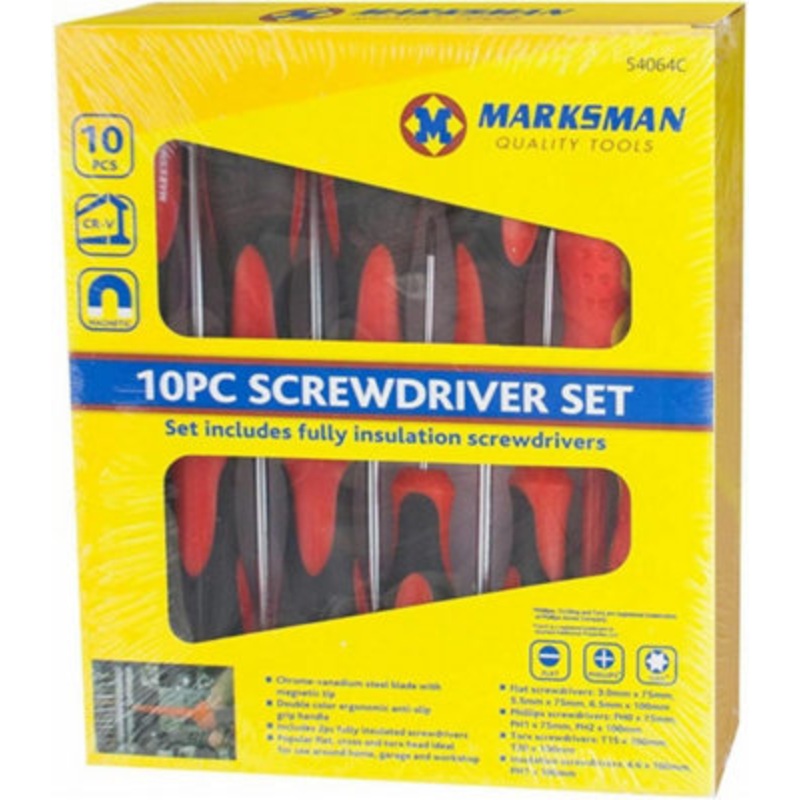 Compare marksman 10pc insulated screwdriver set magnetic tips diy flat torx phillips cr-v products from over 25,000 stores