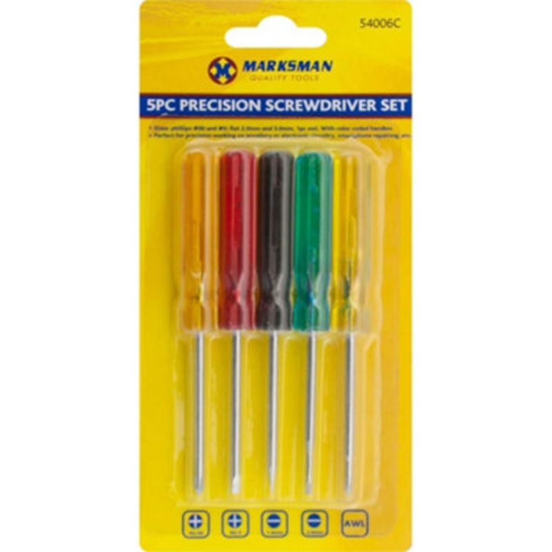 Compare marksman yellow/blue 5pc precision screwdriver pack hand tool diy repair jewellery phillips flat size 5 products from over 25,000 stores