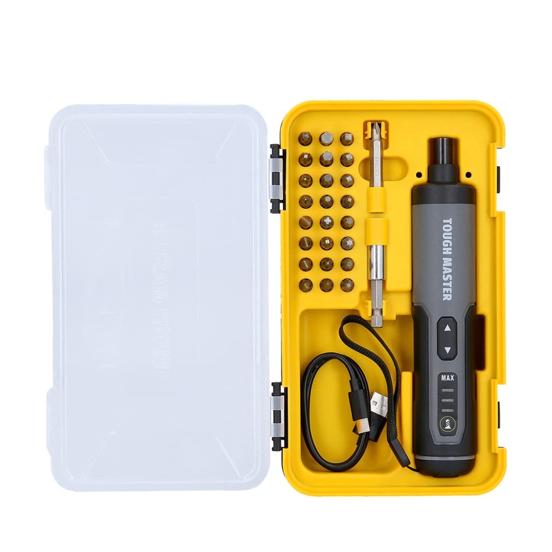 Compare tough master screwdriver cordless electric 3.6v diy rechargeable 24 piece bit set, 3 speed magnetic bit holder, usb charging cable with case in black & yellow products from over 25,000 stores