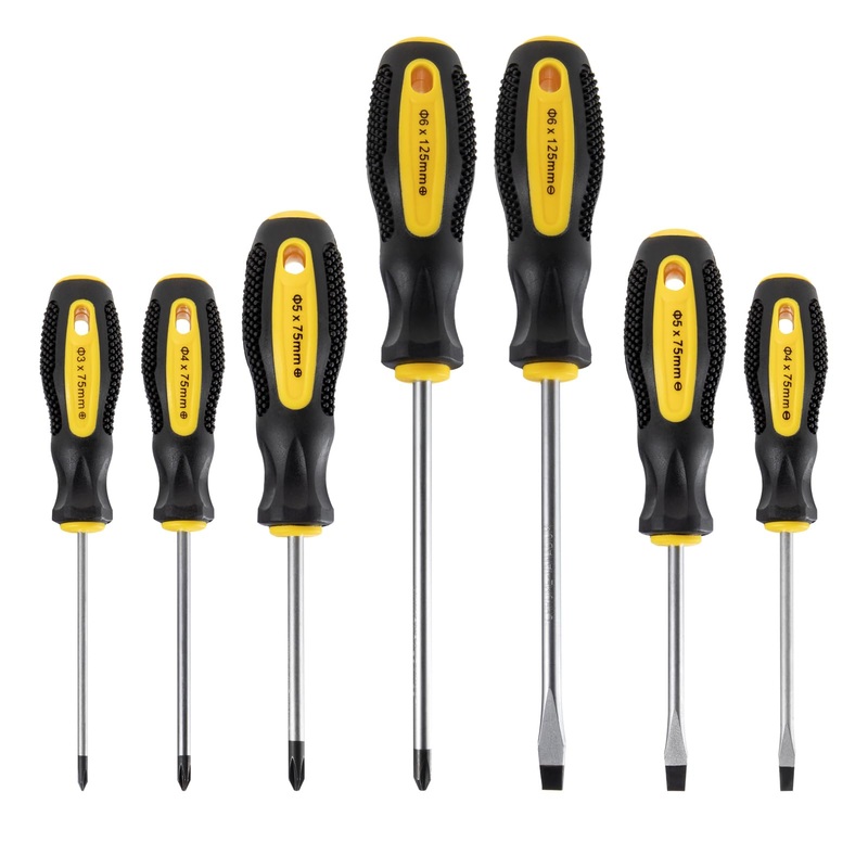 Compare hpmaison 7pcs screwdriver set, chrome vanadium steel magnetic screwdriver with 3 flat head (4x75mm/5x75mm/6x125mm) & 4 cross head (3x75mm/4x75mm/5x75mm/6x125mm), heavy duty screwdriver tools products from over 25,000 stores