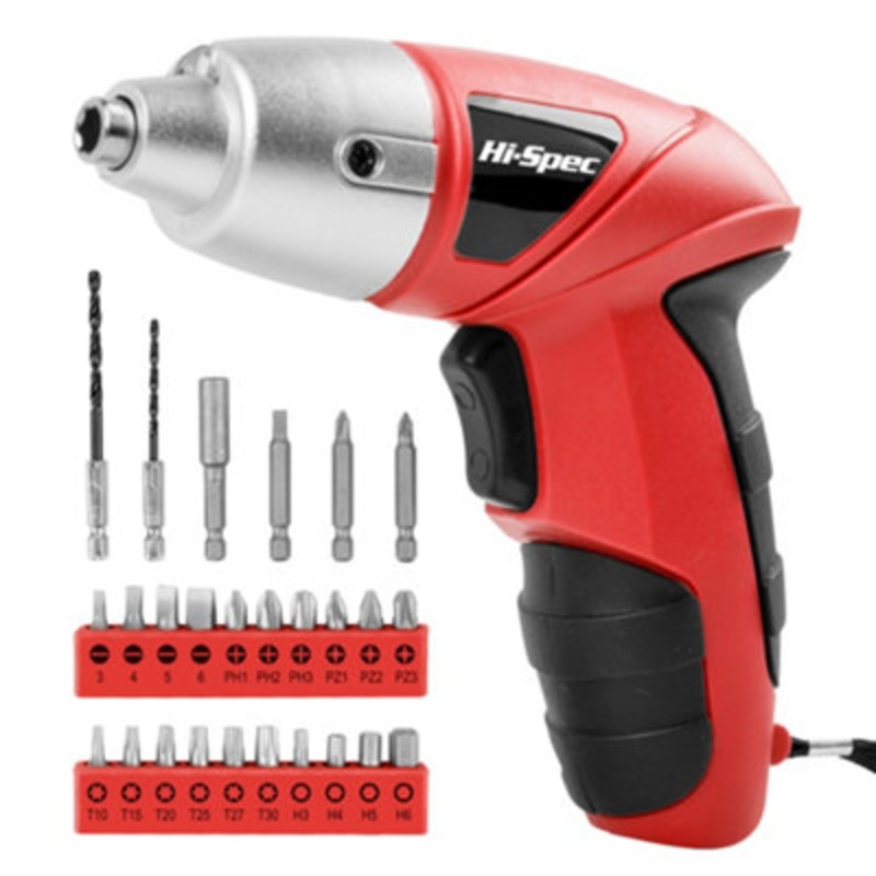 Compare hi-spec 27 pc red 3.6v cordless electric screwdriver set. power screwdriver with rechargeable battery led light and 23 driver bit set for diy home & office products from over 25,000 stores