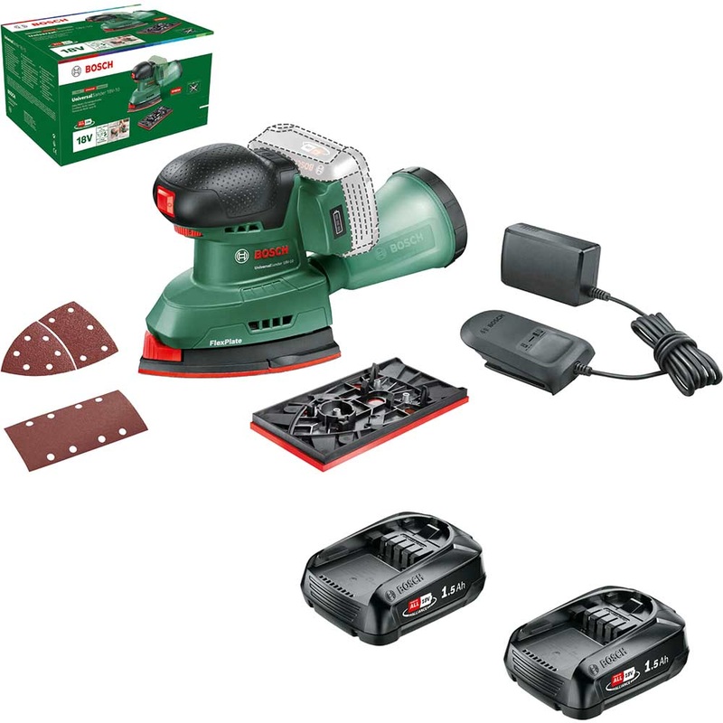 Compare bosch universalsander 18v-10 p4a 18v cordless multi sander 2 x 1.5ah li-ion battery charger no case products from over 25,000 stores