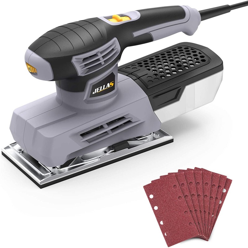 Compare jellas sander, 220w 1/3 sheet sander, 12000rpm 6 variable speeds electric sander for wood with dust collection box, 12pcs sanding sheets, fast paper size 1 products from over 25,000 stores