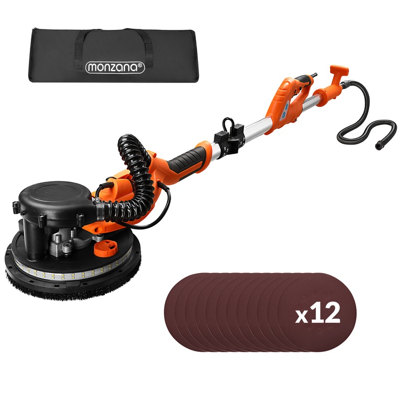Compare monzana 750w drywall plaster sander | max speed 1750 rpm | self-cleaning function with suction bag | includes 12x 225mm diameter hook & loop sanding discs | led light products from over 25,000 stores