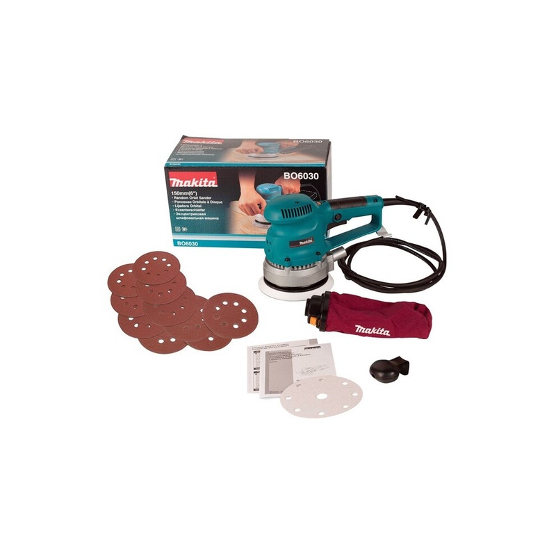 Compare new makita bo6030 110v corded random orbital sander 150mm 6 + dust bag + 11 sheets bo6030-acc-110 size 6 products from over 25,000 stores