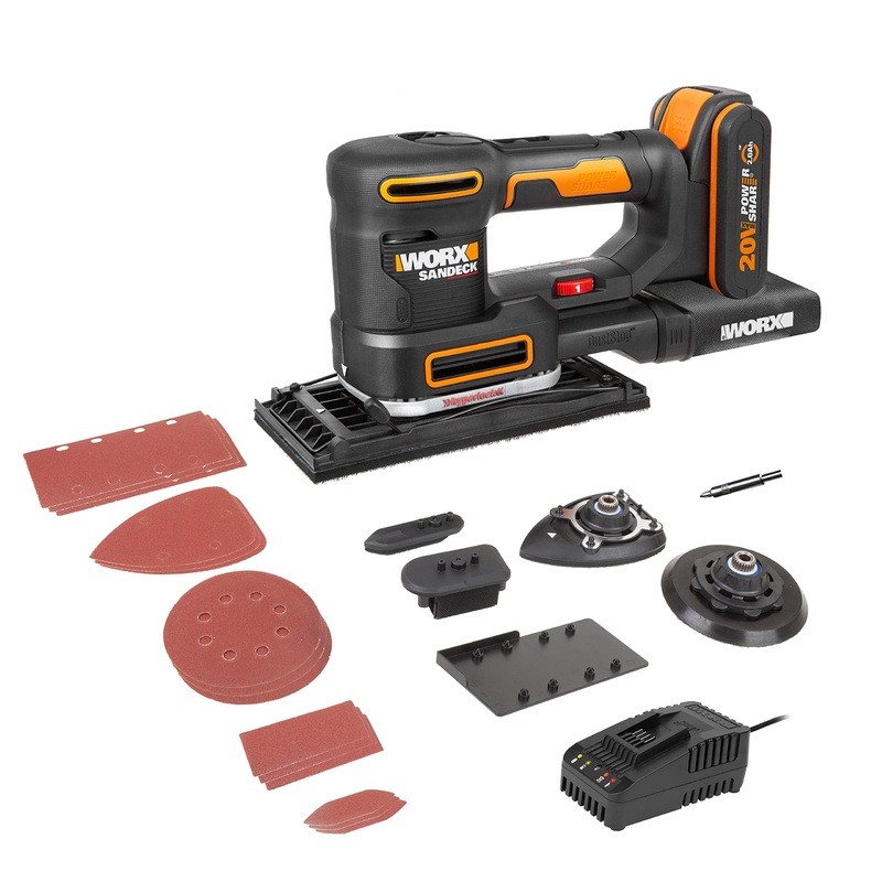Compare worx wx820 cordless multi sander, power share, 5in1 orbital, finishing, detail, contour and finger sander, variable speed, 5x sanding pads, 15x sanding paper, 1x 2ah battery included, 18v (20v max) products from over 25,000 stores