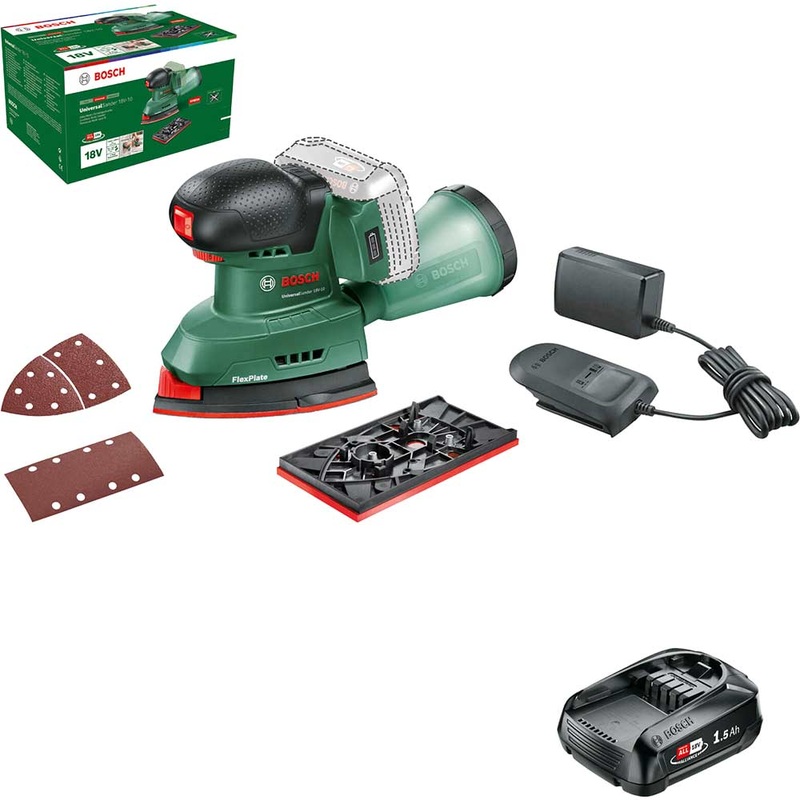 Compare bosch home and garden bosch universalsander 18v-10 p4a 18v cordless multi sander 1 x 1.5ah li-ion battery charger no case size 18 products from over 25,000 stores