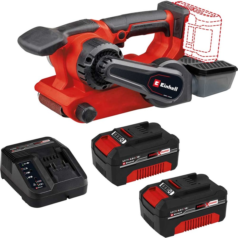 Compare einhell professional tp-bs 18/457 bl 18v cordless brushless belt sander 75mm x 4ah li-ion battery charger no case size 2 products from over 25,000 stores