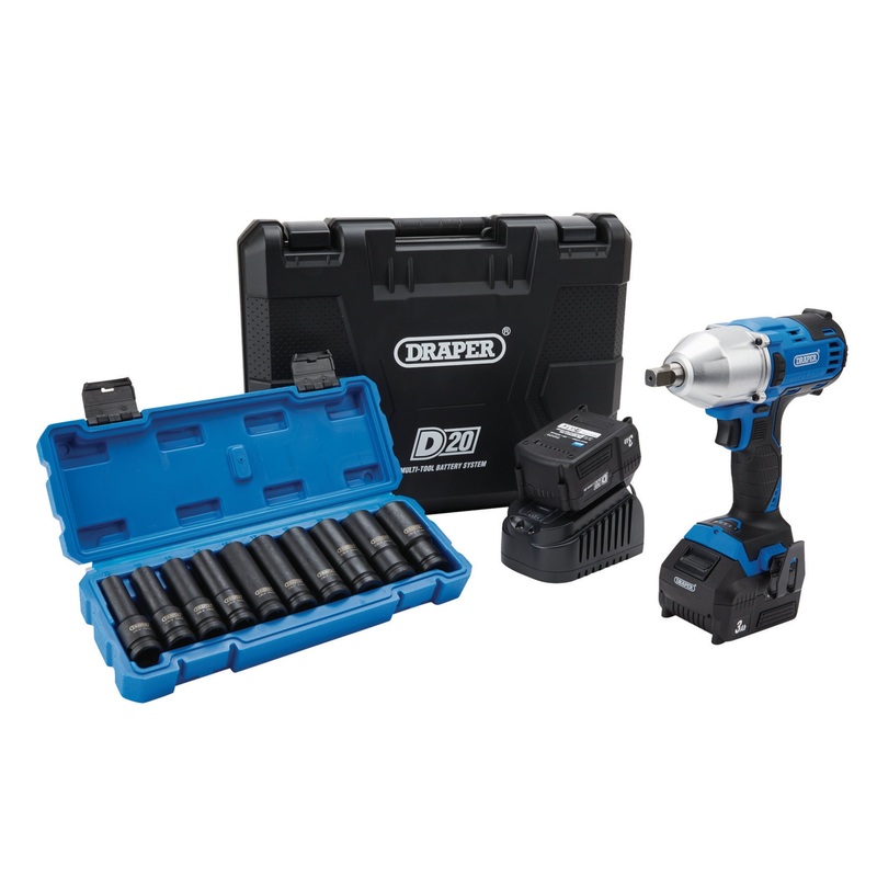 Compare draper ptkd20/oct2 d20 20v cordless 1/2 drive impact wrench kit 2 x 3ah li-ion battery charger case products from over 25,000 stores