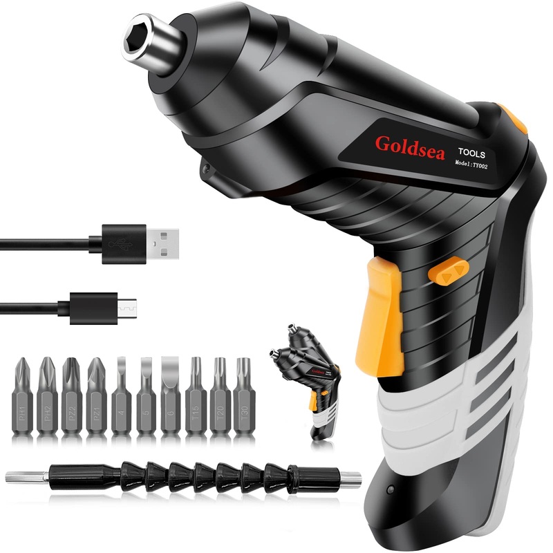 Compare goldsea electric screwdriver,4.2v 1500mah cordless screwdriver drill set rechargeable battery 90/180 deformation handle forward and reverse adjustment 10pcs 1/4 crv bits with led and type c cable products from over 25,000 stores