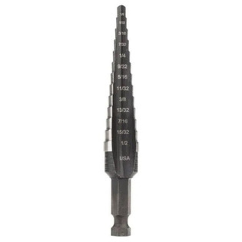 IRWIN Unibit Self-Starting Step Drill #10231, HSS, 13 Hole Sizes, 1/8 to 1/2 Hole Dia. – 54-321-5