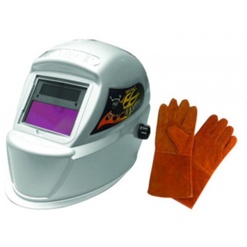 Astro Pneumatic Deluxe Solar Auto-Darkening Welding Helmet and 13.5 Leather Welding Gloves – AST8075SE