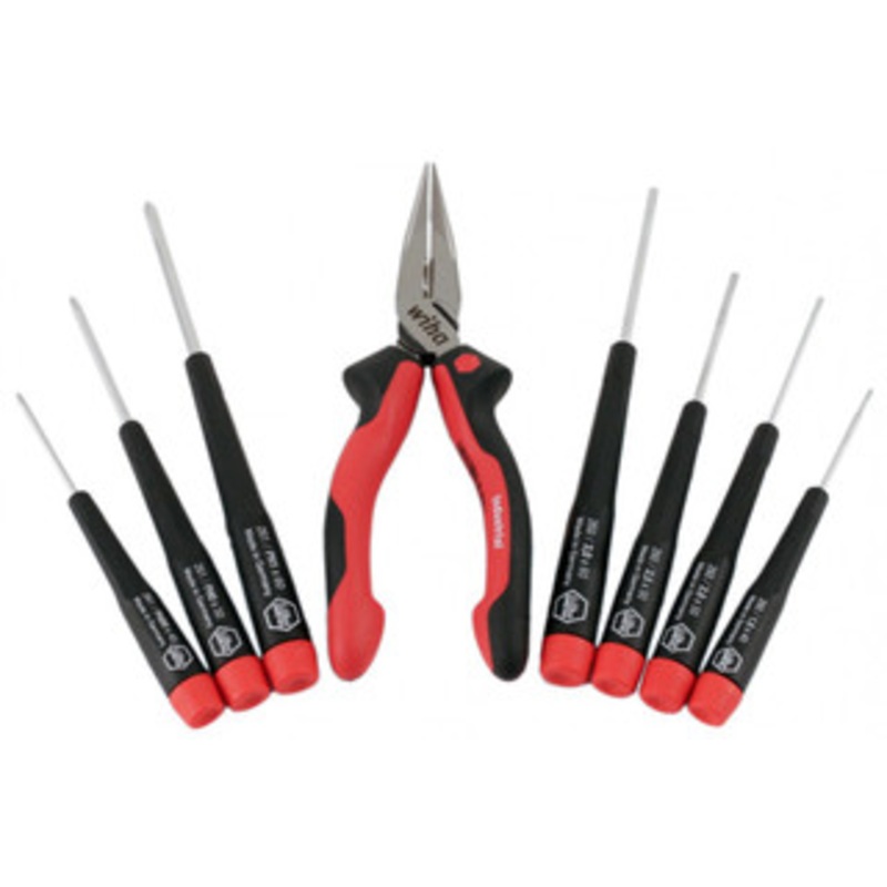 Wiha Precision Slotted and Phillips Screwdrivers 8 Pc. Set, Includes Long Nose Pliers – 26190