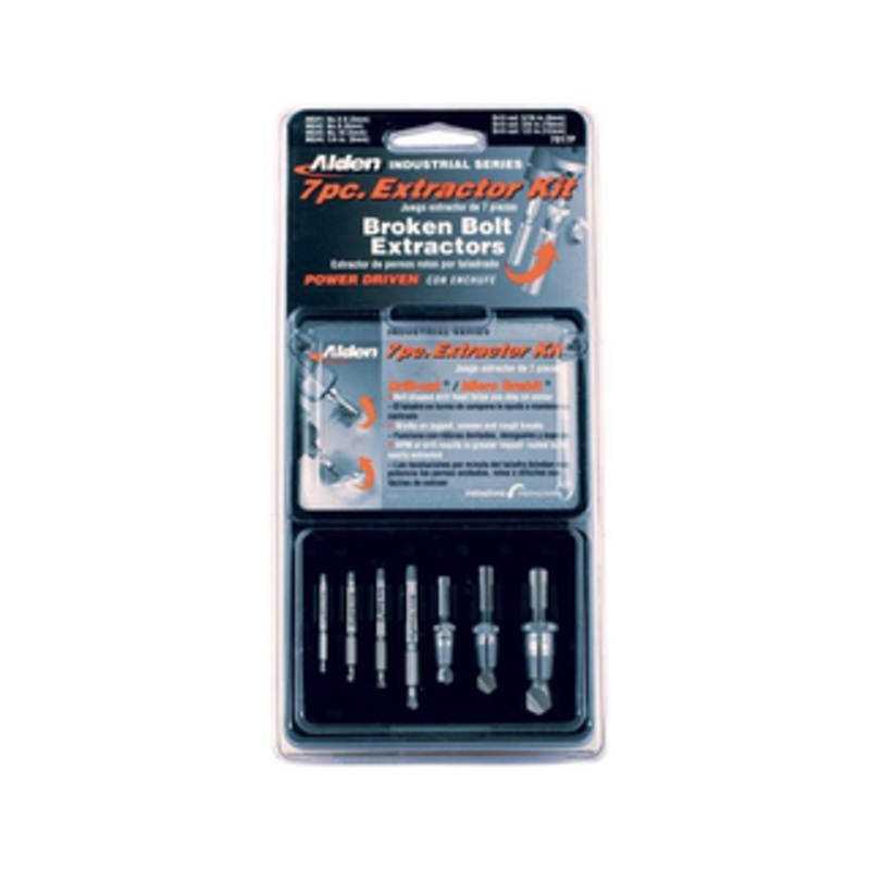 Alden 7 Piece MicroGrabit Broken Bolt Extractor Set, Removes Sizes #5 to 1/2 (3mm to 12mm) – 7017P