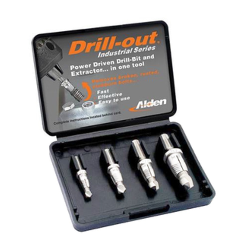 Alden 4 Piece 1/4-1/2 Drill-Out Broken Bolt Extractor Set  – 4017P