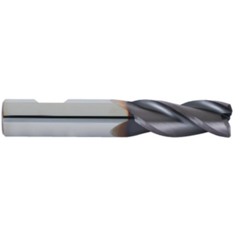 Niagara Cutter ELITE Series 3 Flute Solid Carbide AlTiN Coated Single End Mill, 3/8 Size & Shank Dia., 1/2 Length of Cut, .015-.020 Corner Radius, 2 Overall Length