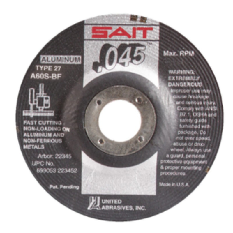 United Abrasives Depressed Center Grinding Wheel, 4 Dia., 5/8 Hole, Type 27 Grit A60S