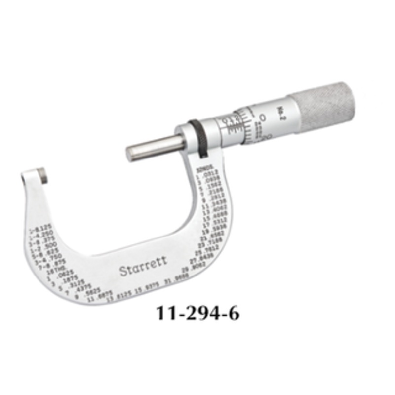 Starrett Carbide Face Friction Thimble Outside Micrometer T2XFL – 11-294-6