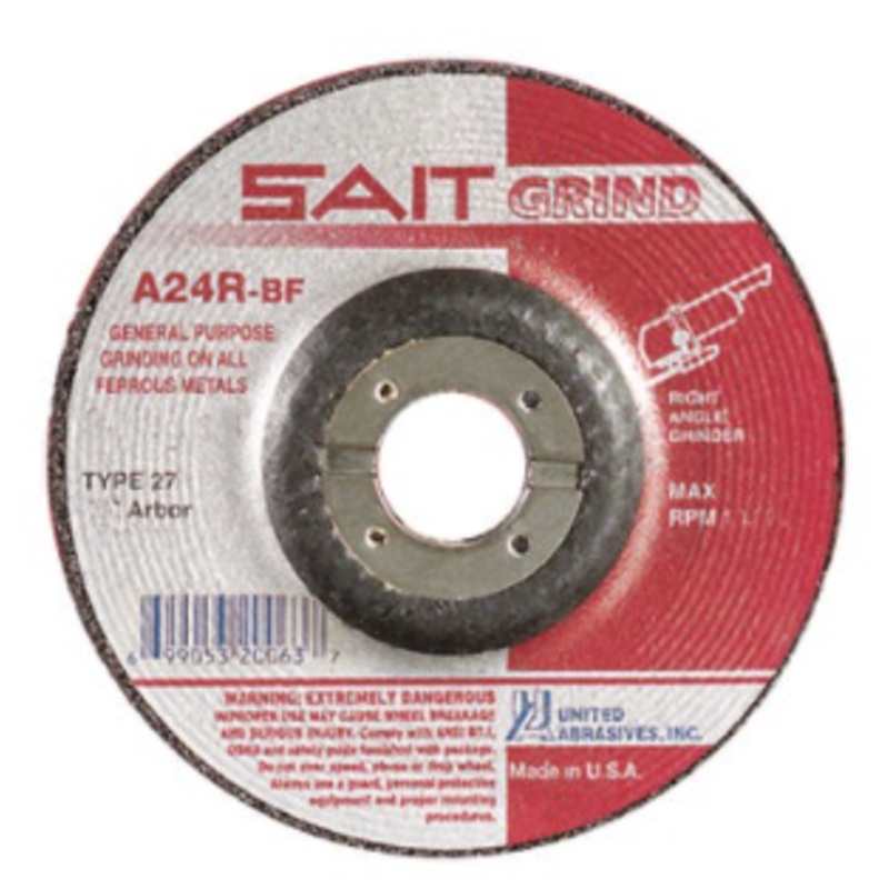 United Abrasives Depressed Center Grinding Wheel, 7 Diameter, 5/8-11 Hole, Grade A24R