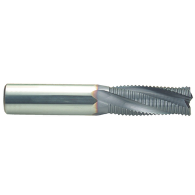 Niagara Cutter ELITE Series 4 Flute Solid Carbide AlTiN Coated Roughing End Mill, 3/8 Size & Shank Diameter, 1/2 Length of Cut, 0.020 Chamfer Corner, 2 Overall Length