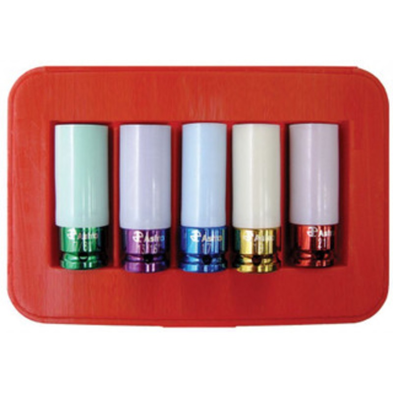 Astro Pneumatic 5pc. Impact Socket Set, Chrome Protective Plastic Sleeves and Shallow Broach – AP7835