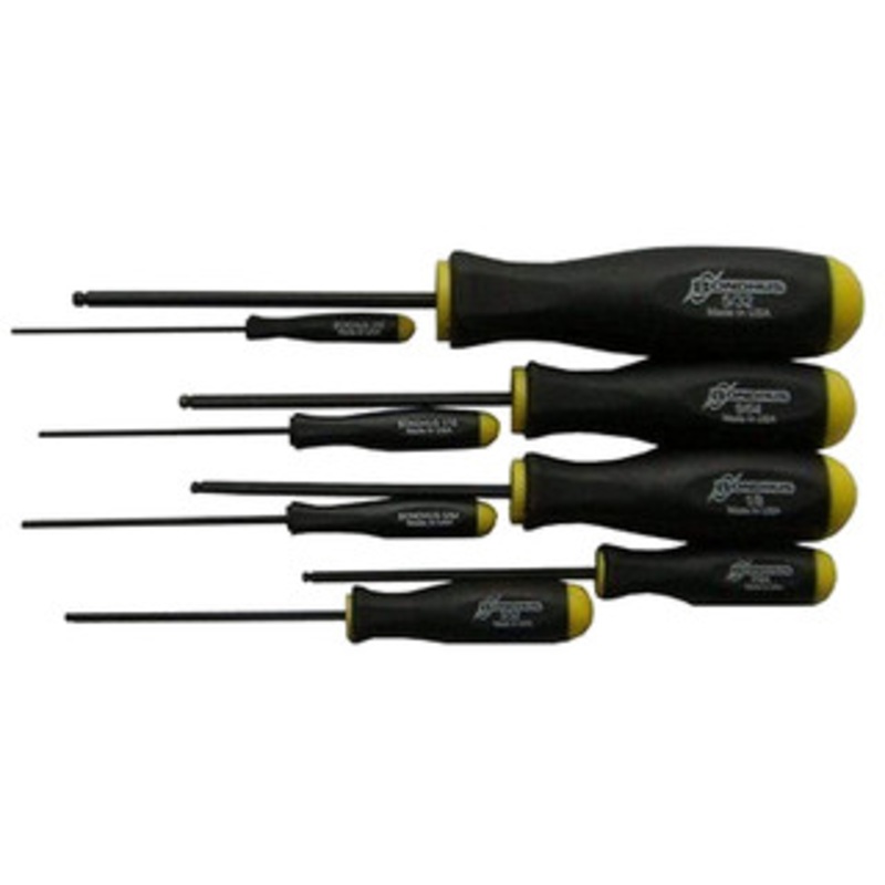 Bondhus ProHold Ball End Screwdrivers PBSX8S, 8pc Set, .050 – 5/32 Range – 74632