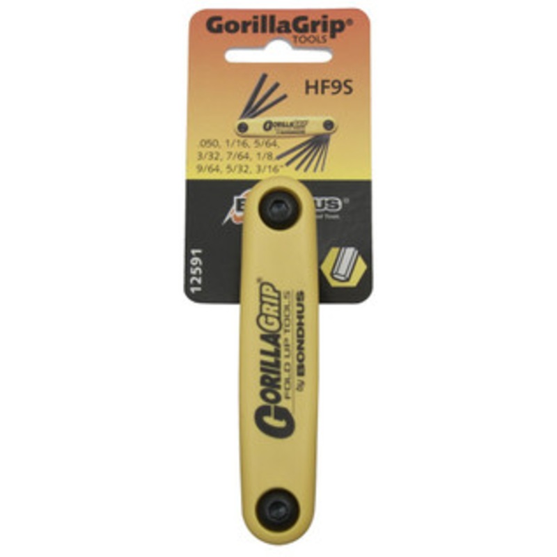 Bondhus 12591 GorillaGrip Set of 9 Hex Fold-up Keys, sizes .050-3/16-Inch – 97-728-0
