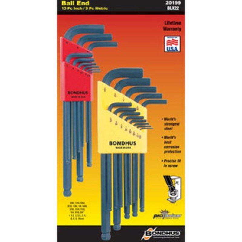 Bondhus Balldriver L-Wrench Set BLX22, Inch/Metric Balldriver L-Wrench Double Pack – 20199