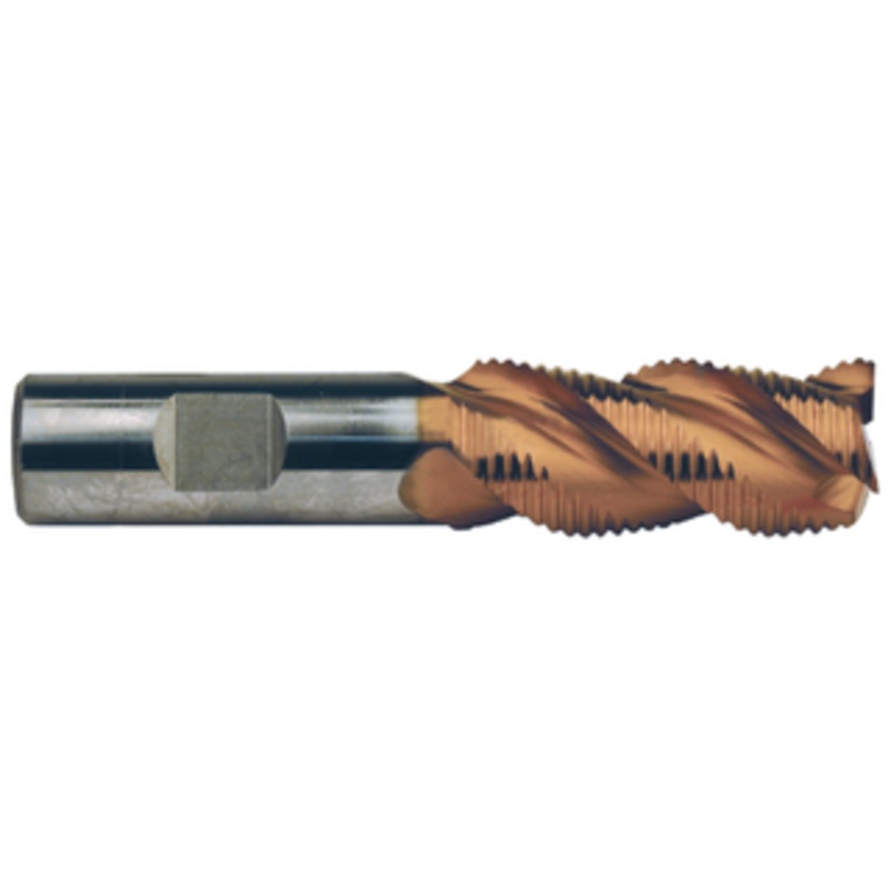 Precise 3 Flute TriJet-45 M42 8% Cobalt Roughing TiCN Coated Single End Mill, 2 Size, 1-1/4 Shank Diameter, 2 Length of Cut, 4-1/2 OAL