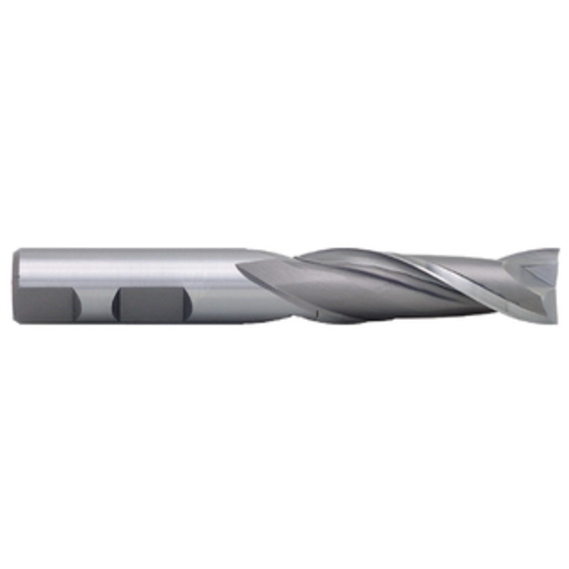 Precise 2 Flute H.S.S. High Helix Single Standard End Mill For Aluminum, 3/8 Size, 3/8 Shank Diameter, 3/4 Length of Cut, 2-1/2 OAL