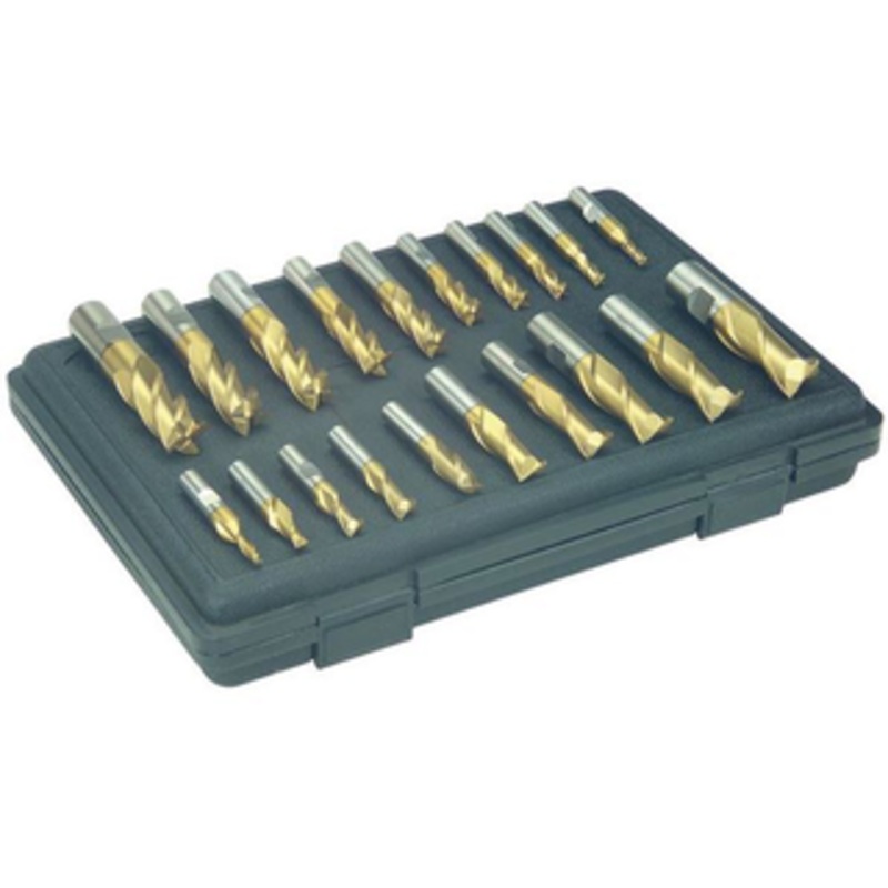 Precise 20 Piece 3mm to 20mm HSS Tin Coated Single End Mill Set MM20P-TIN