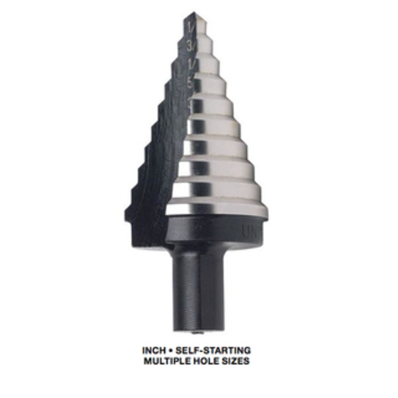 Irwin UNIBIT HSS Inch Self-Starting 10 Hole Step Drill, Size 1/4 to 1-3/8 by 1/8ths
