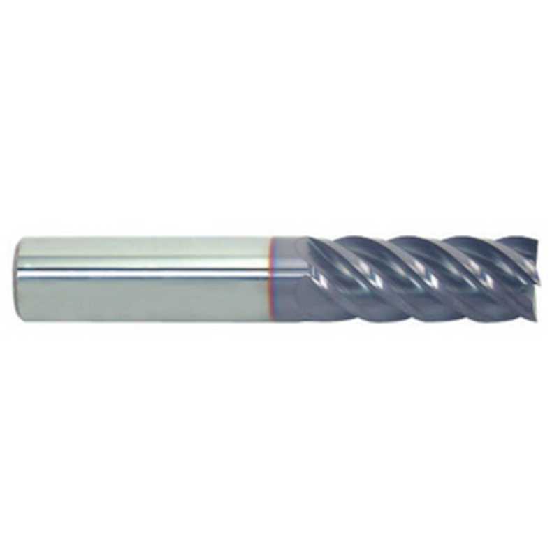 Niagara ELITE Series 5 Flute 45 Helix AlTiN Coated Solid Carbide Single End Mill, 3/8 Size & Shank Diameter, 1-1/2 Length of Cut, 4 Overall Length