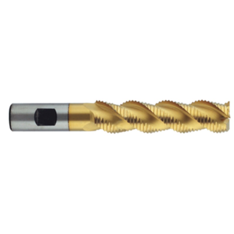 Precise 3 Flute TriJet-45 M42 8% Cobalt Roughing TiN Coated Single End Mill, 1-3/4 Size, 1-1/4 Shank Diameter, 2 Length of Cut, 4-1/2 OAL