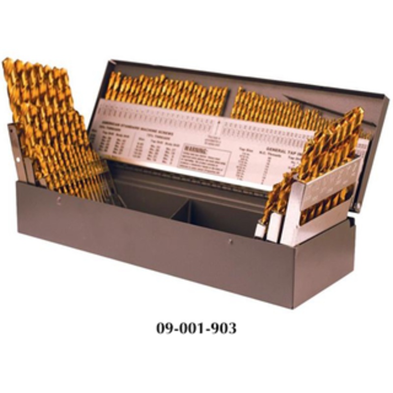 Rushmore USA 115 Piece TiN Coated 3 In 1 Jobbers Length Twist 118 Point Drill Set A3789-TIN