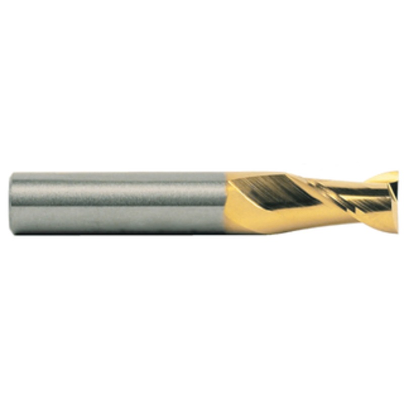 M.A. Ford 2 Flute Stub Length Micrograin 10% Cobalt TiN Coated Solid Carbide Single End Mill, 3/16 Size, 3/16 Shank Diameter, 3/8 Flute Length, 2 Overall Length