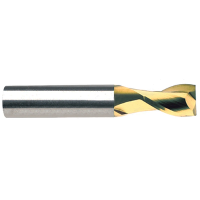 Rushmore USA 2 Flute Stub Length Solid Carbide TiN Coated Single End Mill, 3/8 Size, & Shank Diameter, 5/8 Flute Length, 2 Overall Length