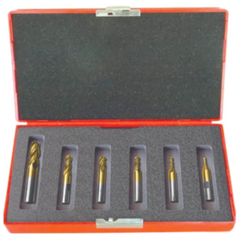Precise 6 Piece 1/8 to 1/2 4 Flute TiN Coat HSS Ball Single End Mill Set B4TIN