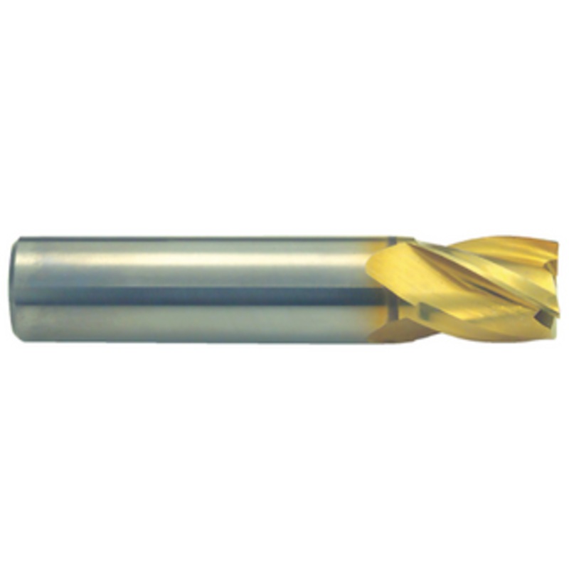 T&O 4 Flute SuperCEED Solid Carbide TiN Coated Finishing Stub Length Single End Mill, 3/8 Size, 3/8 Shank Diameter, 5/8 Length of Cut, 2 Overall Length