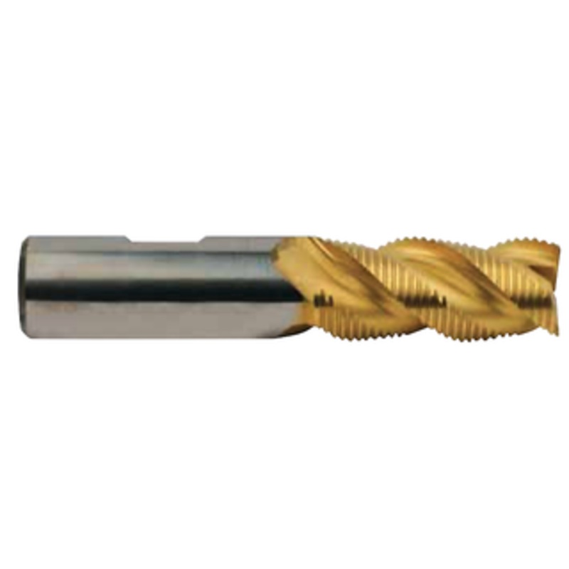 Precise 3 Flute TriJet-45 M42 8% Cobalt Roughing TiN Coated Single End Mill, 3/4 Size, 3/4 Shank Diameter, 1-5/8 Length of Cut, 3-3/4 OAL