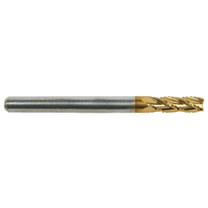 M.A. Ford 4 Flute Chipbreaker Micrograin 10% Cobalt Solid Carbide TiN Coated Single End Mill, 3/8 Size & Shank Diameter, 7/8 Flute  Length, 2-1/2 Overall Length